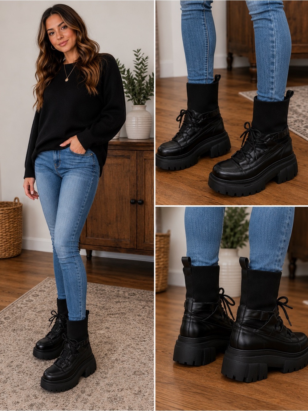 Black chunky platform combat boots